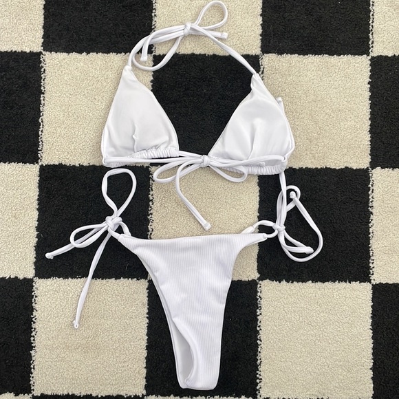 White Ribbed Tie Bikini - Picture 3 of 3